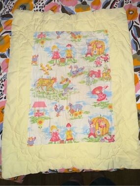 Yellow Vintage Baby Quilt with Pastel Fairy Tale Print